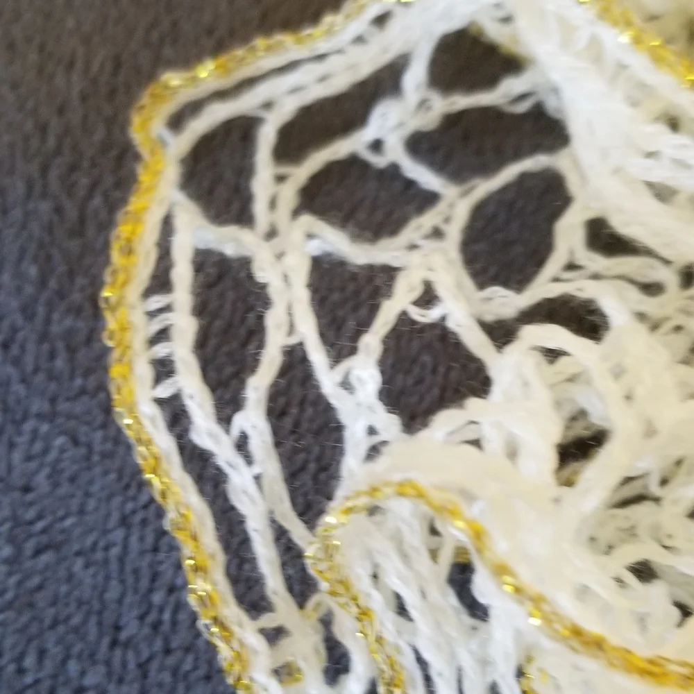 Handmade White and Gold Ruffle Scarf